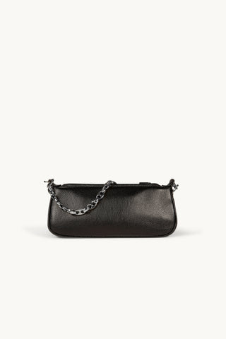 The Lexi Leather Sling Bag in Black/Silver Back