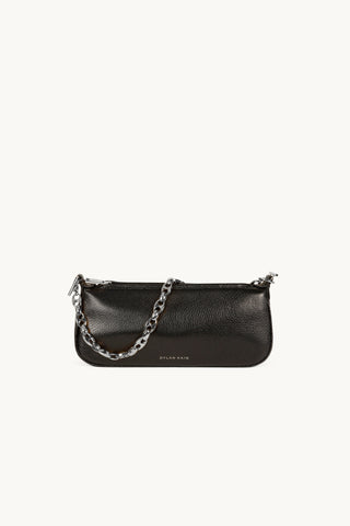 The Lexi Leather Sling Bag in Black/Silver Chain
