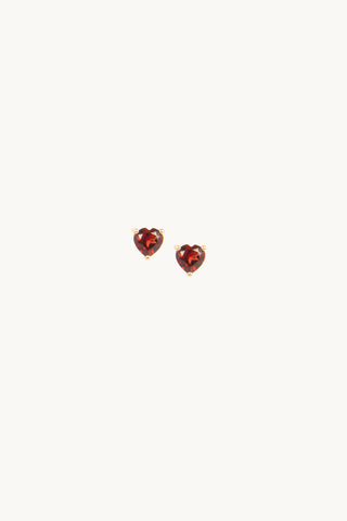 9ct Gold Garnet Heart Studs