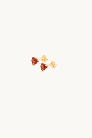 9ct Gold Garnet Heart Studs