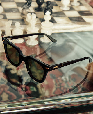 DYLAN KAIN SUNGLASSES - Gloss Black w. 24k. Gold Metal Trim / Olive Green Lens Sunglasses Dylan Kain