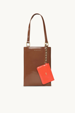 The Ella Patent Phone Bag Chocolate - Gift Edit