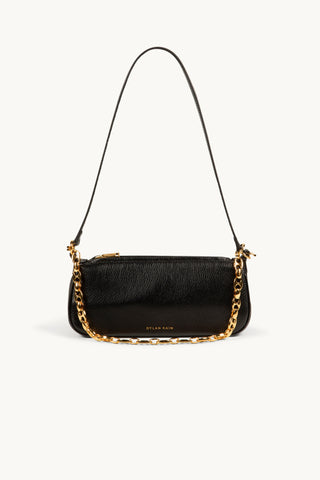 The Lexi Leather Sling Bag in Black/Gold Details 2