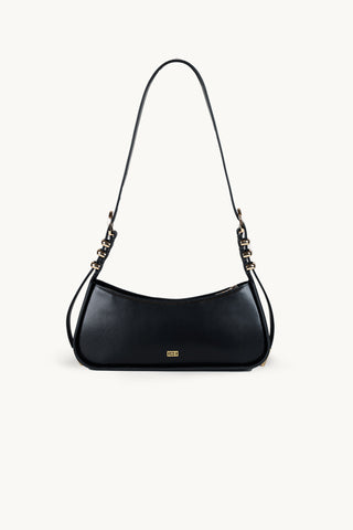 The Remi Lux Leather Shoulder Bag in Black/Gold Back