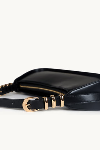 The Remi Lux Leather Shoulder Bag in Black/Gold Details