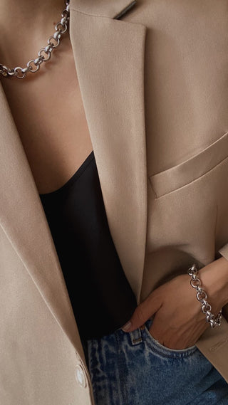 42cm Rhodium Plated Thick Belcher Necklace